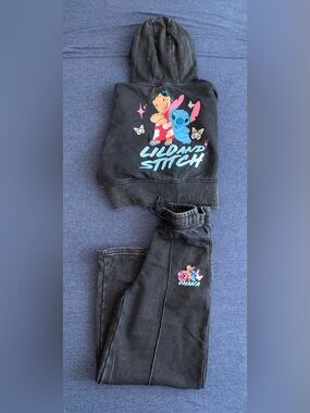 Girls Disney Black Lilo & Stitch Jogger Pants with Blue and Pink Graphics